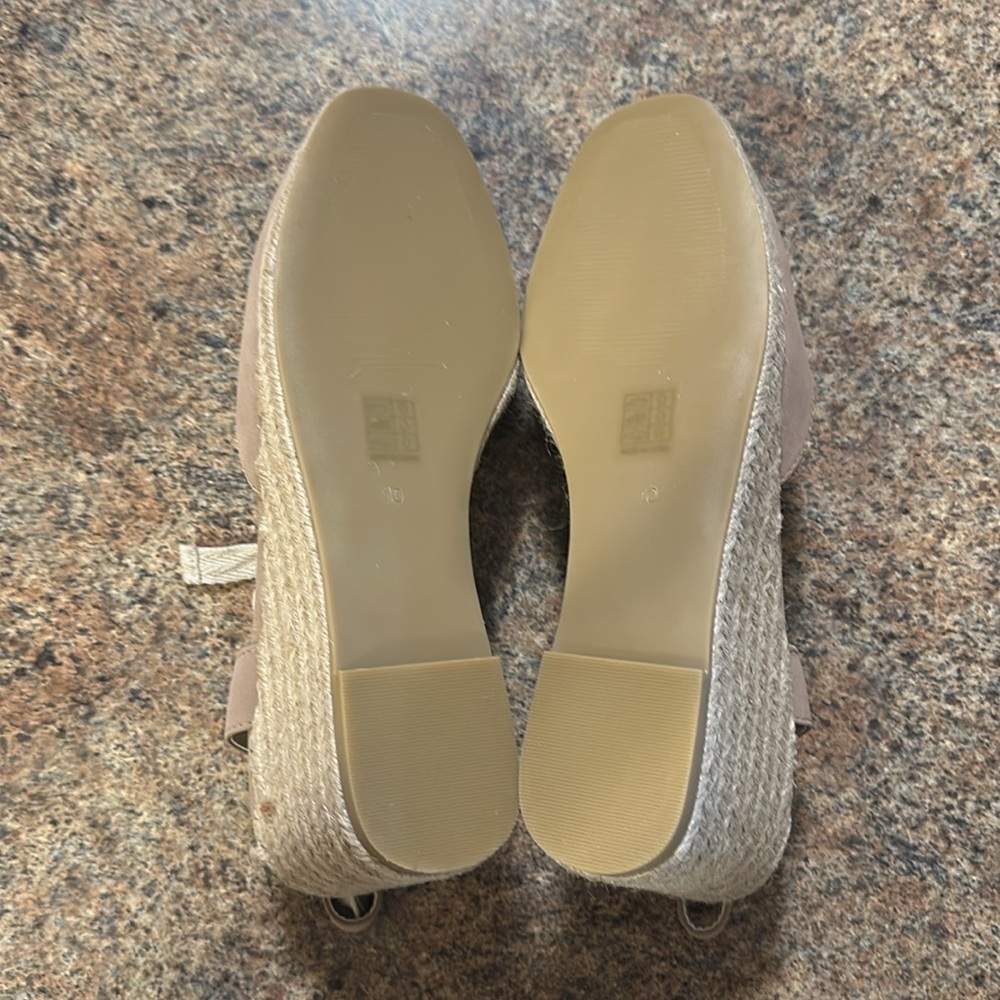 Oasis Society Espadrille Wedge Size 10 Cedar Wood Closed Toe Lace Up Open Back - Picture 9 of 14